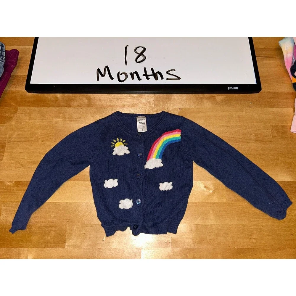 Baby Girl Sweater Navy with Rainbow and Clouds Size 18 Months